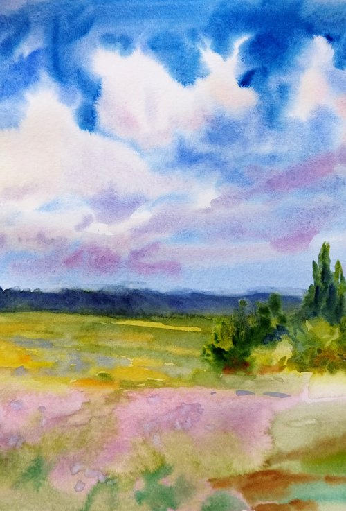 “ Summer Clouds ” Original watercolor painting by Ann Krasikova