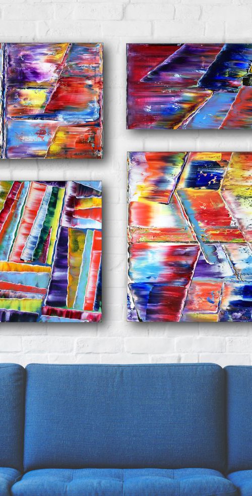 "Crooked And Beautiful" - FREE USA SHIPPING + Save As A Series - Original Large PMS Abstract Quadriptych Oil Paintings On Canvas - 44" x 36" by Preston M. Smith (PMS)
