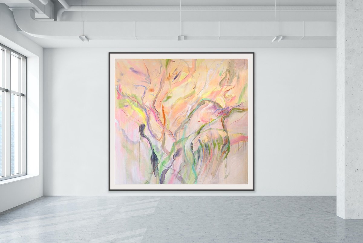 Expressive Abstract Acrylic Painting By Mari Skakun, 75 X 71", The Lost Garden, Original Artwork