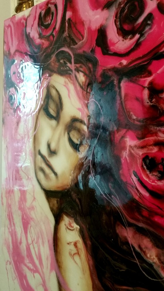 "J'adore"Contemporary oil and resin  painting on  board, 60x80x1,2cm, ready to hang