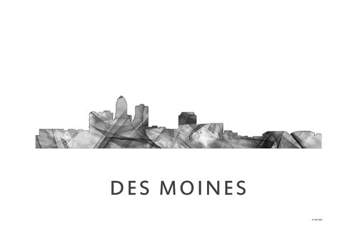 Des Moines Iowa Skyline WB BW by Marlene Watson