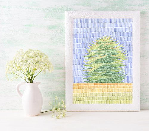 Original style watercolor abstract  illustration of lonely tree by Liliya Rodnikova