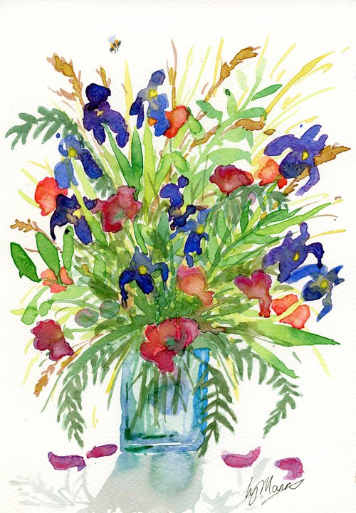 Irises in a Vase by Lisa Mann