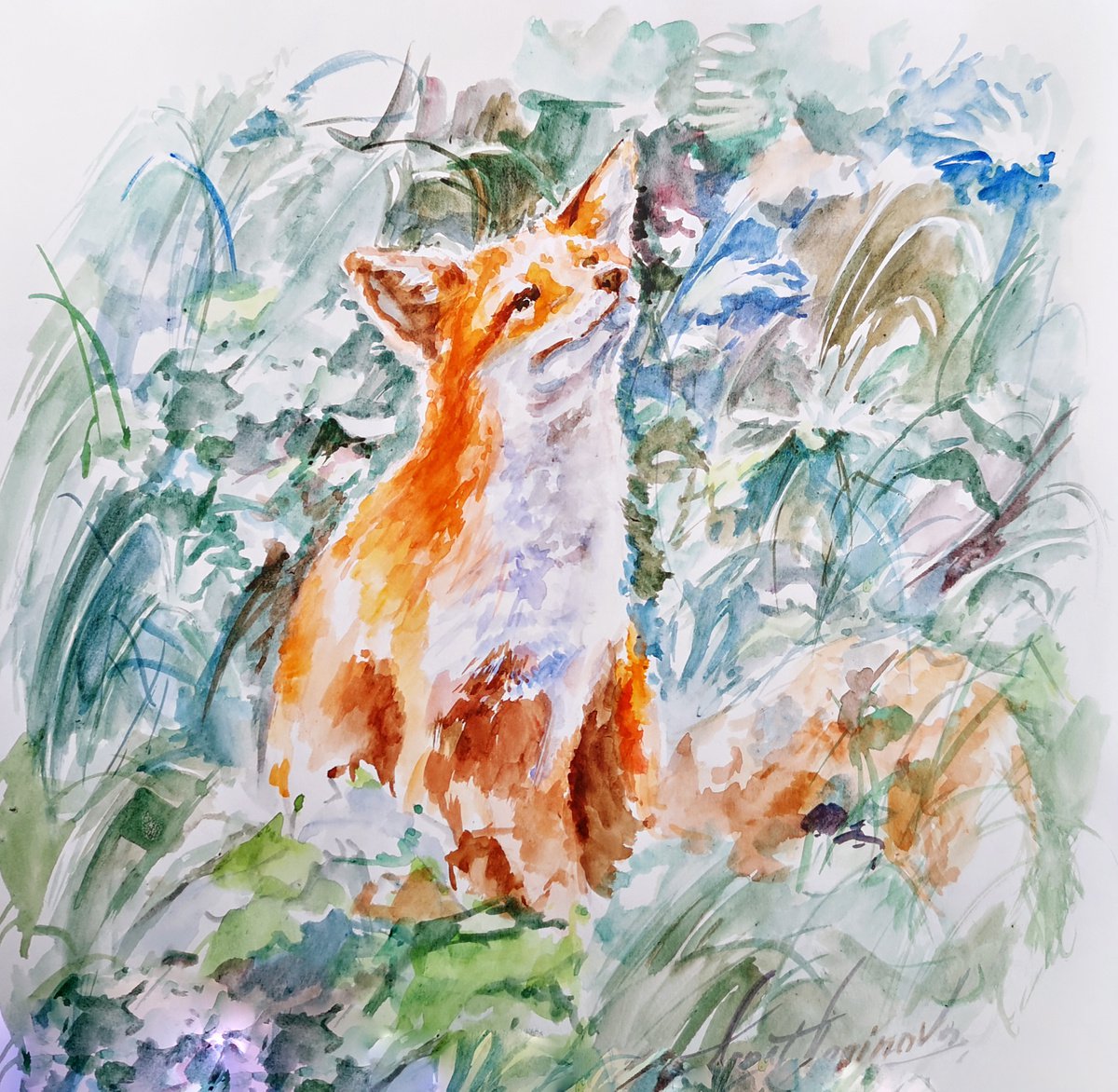 Fox decor, fox watercolor, watercolor art by Annet Loginova