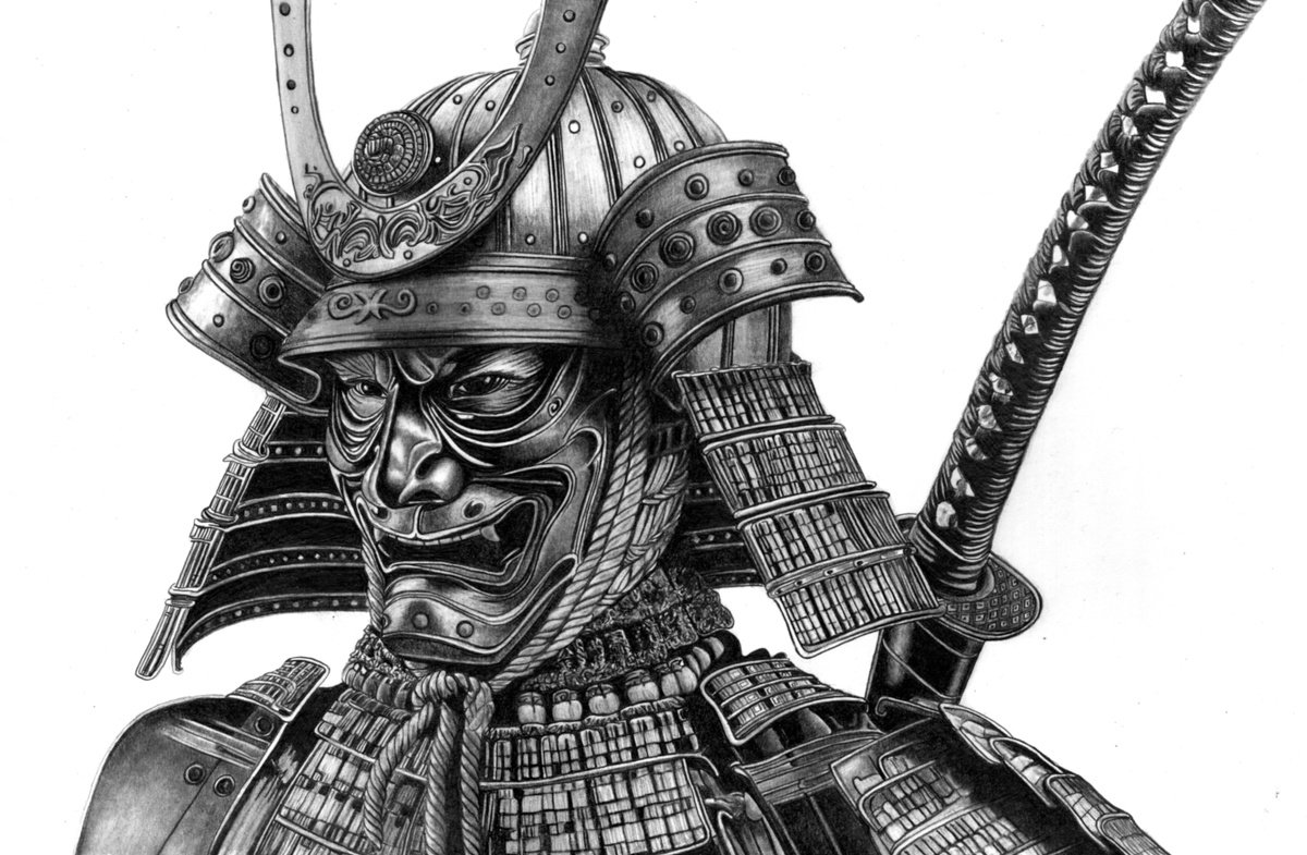 Photorealistic Pencil Drawing , Japanese Samurai Mask & Helmet By Paul Stowe, 21 X 14, Artwork For Sale On Artfinder