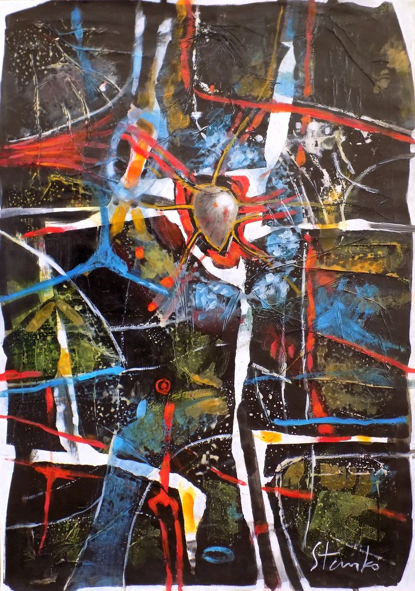 Abstract Acrylic Painting By Stanislav Bojankov, 20 X 28", Man With A Heart-I, Original Artwork