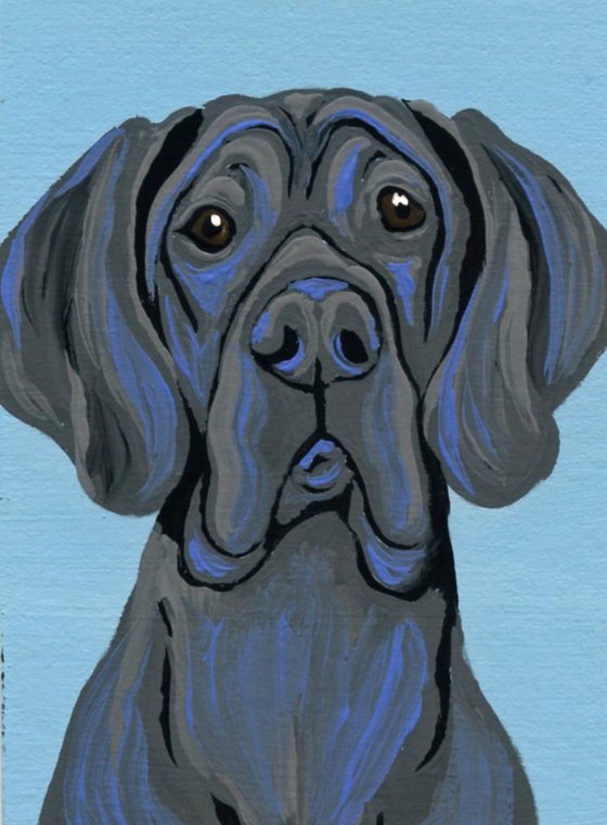 ACEO ATC Original Miniature Painting Black Great Dane Pet Dog Art-Carla Smale