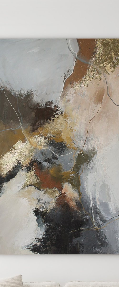 " Rime 2 " Abstract acrylic gray brown by Yana Sagan