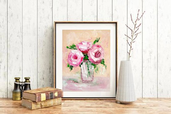 Floral Rose Painting Original Art Small Oil Artwork Flower Wall Art