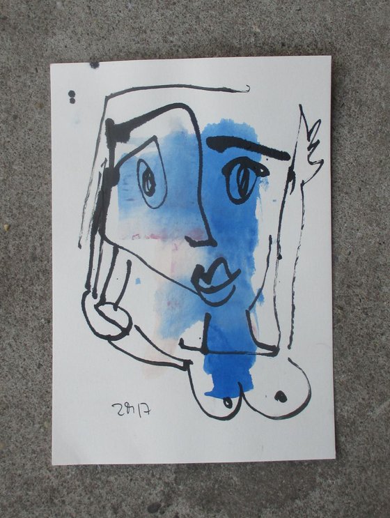 blue girl - drawing ink