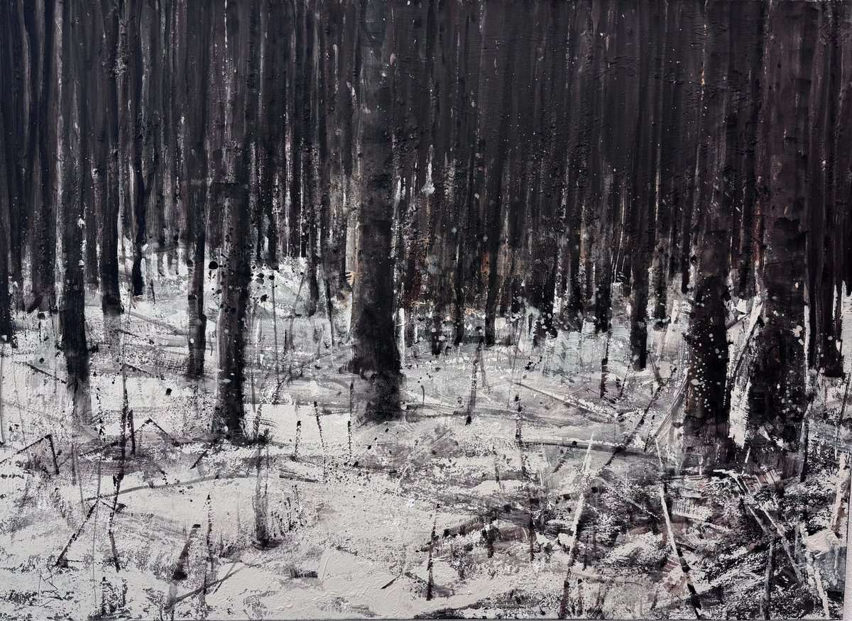 Expressive Landscape Oil Painting By Milan Baltic, 55 X 39", Into The Woods, Original Artwork