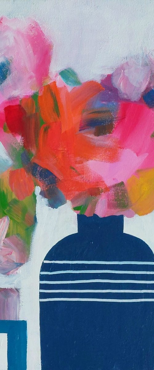 Flowers in a Dark Blue Vase by Jan Rippingham