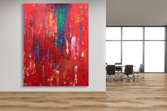 RED EXTRA LARGE 240X190 ABSTRACT FINE ART PAINTING
