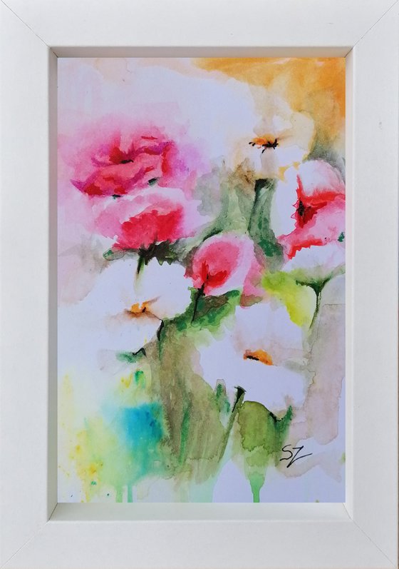 Garden flowers in watercolour