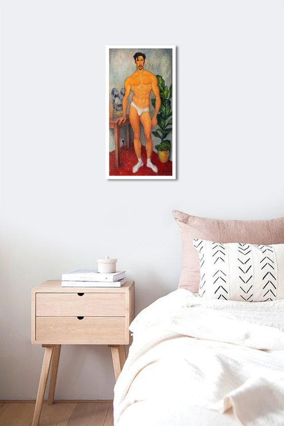 RETRO BOY by Yaroslav Sobol - (Inspired by Amedeo Modigliani Modern Impressionistic Figurative Oil painting of a Man Gift Home Decor)