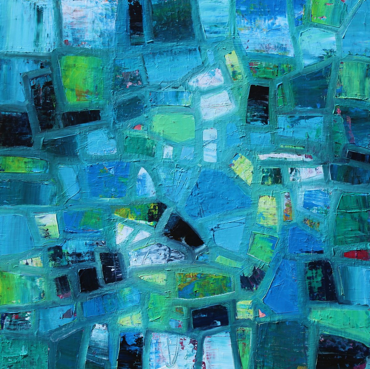 Geometric Abstract Acrylic Painting By Sage Mountain Studio, 30 X 30", An Ocean Day, Original Artwork