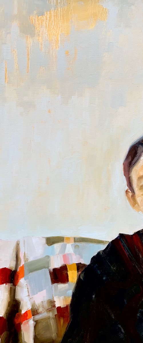 A girl with a remarkable blanket by Simon Blackley