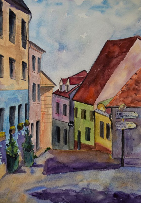 Slovakia Bratislava ORIGINAL watercolor painting, travel city gift, Europe cityscape, plein air artwork