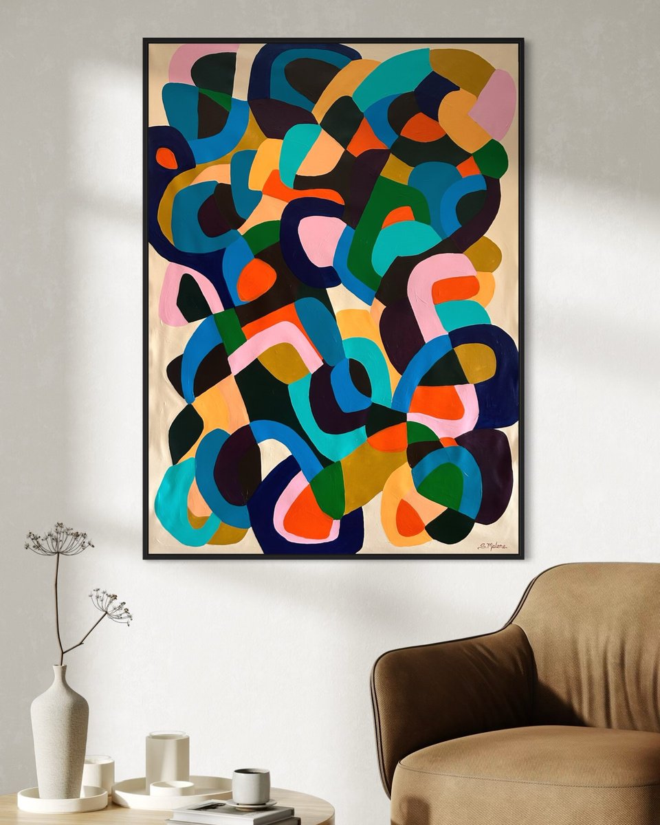 Abstract Acrylic Painting By Samantha Malone, 37 X 51", Champagne In The Bath, Original Artwork