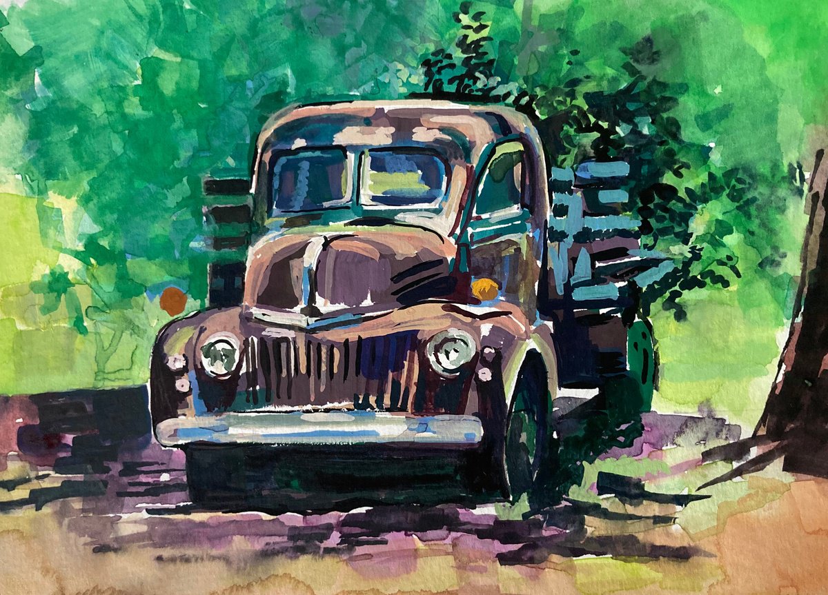 Impressionistic Transport Painting By Paul Gurney, 10 X 7", Old Truck, Original Artwork