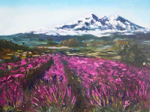 Lavender fields and Mountains /  ORIGINAL PAINTING by Salana Art Gallery
