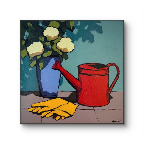 Garden Still Life with Red Watering Can