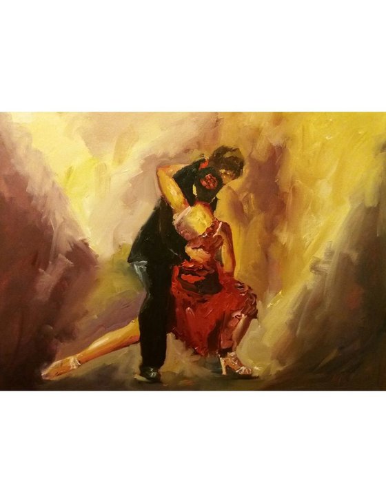 Latin Flame- A tango dance oil painting by Marjory Sime