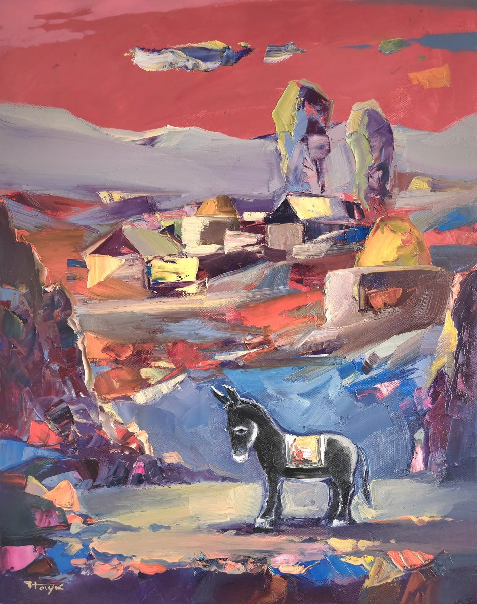 Village Under Crimson Sky By Hayk Miqayelyan, 16 X 20, Artwork For Sale On Artfinder