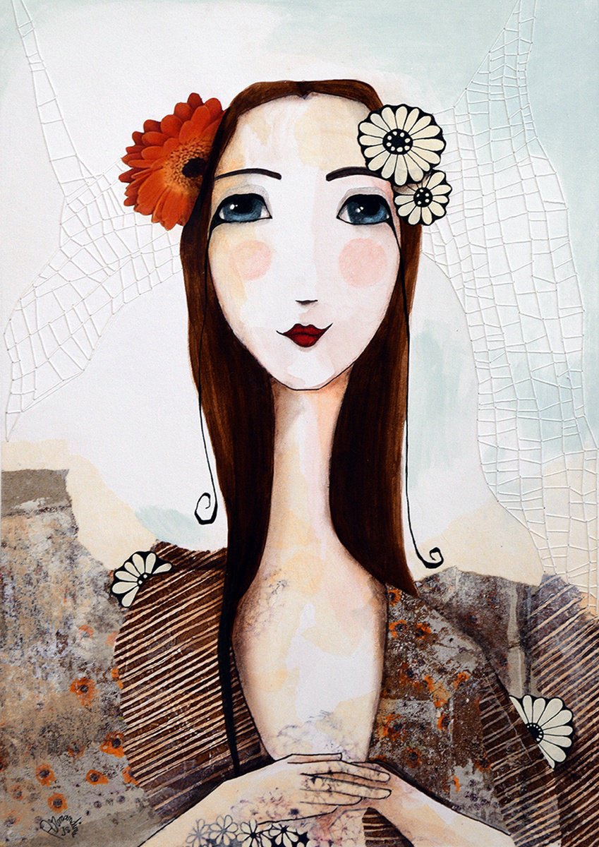 Illustrative Portrait Painting By Armandine Js, 12 X 17, Florvirino 1, Original Artwork