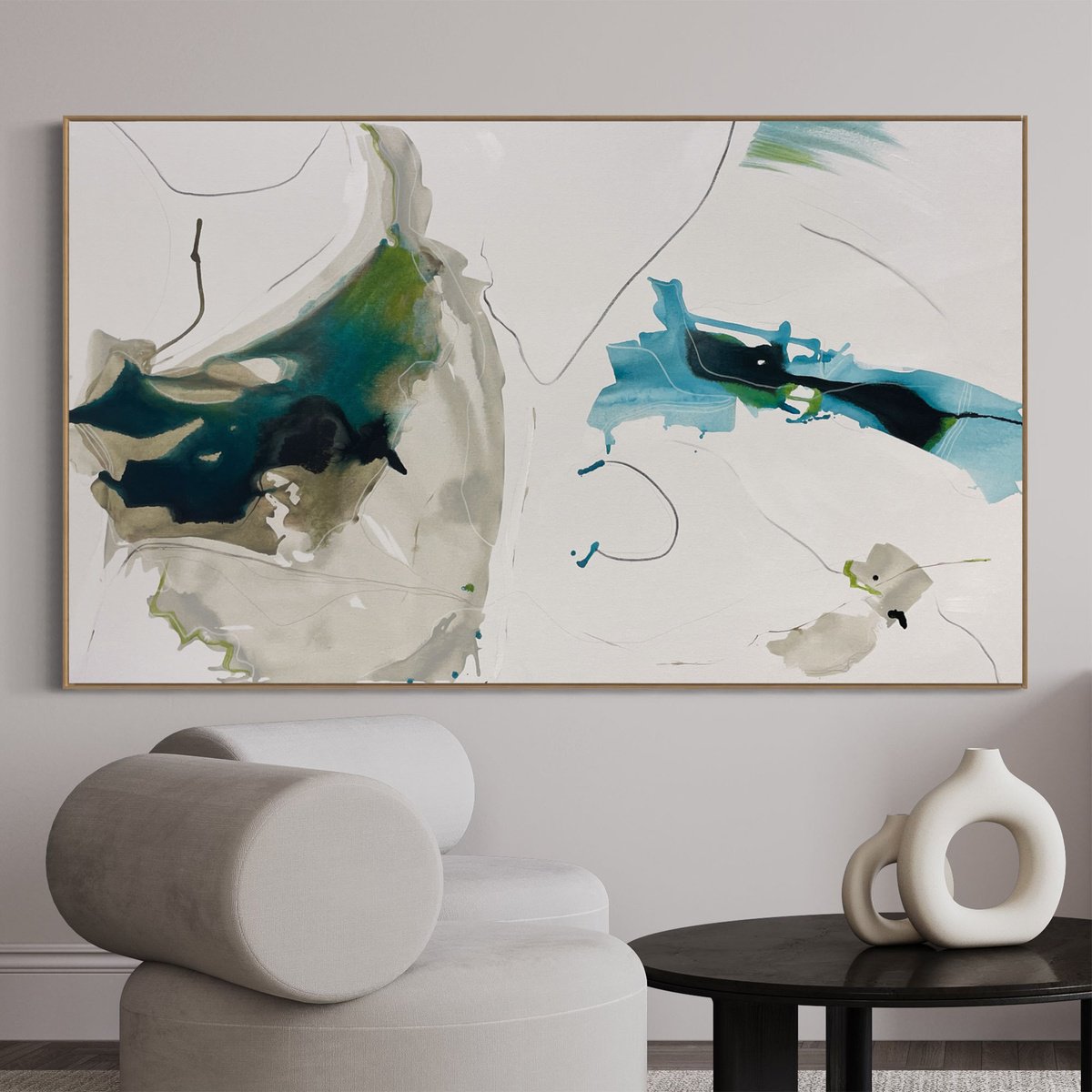 Abstract Landscape Acrylic Painting By Cheryl Harrison, 67 X 39, Shallow Waters, Original Artwork