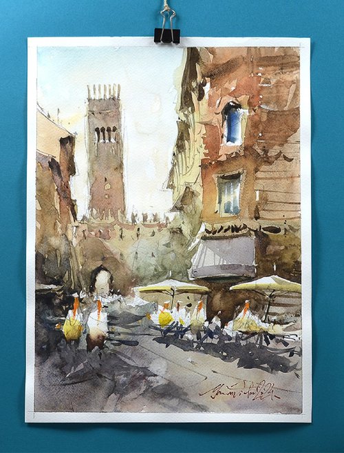 Bologna Watercolor Painting by Marin Victor