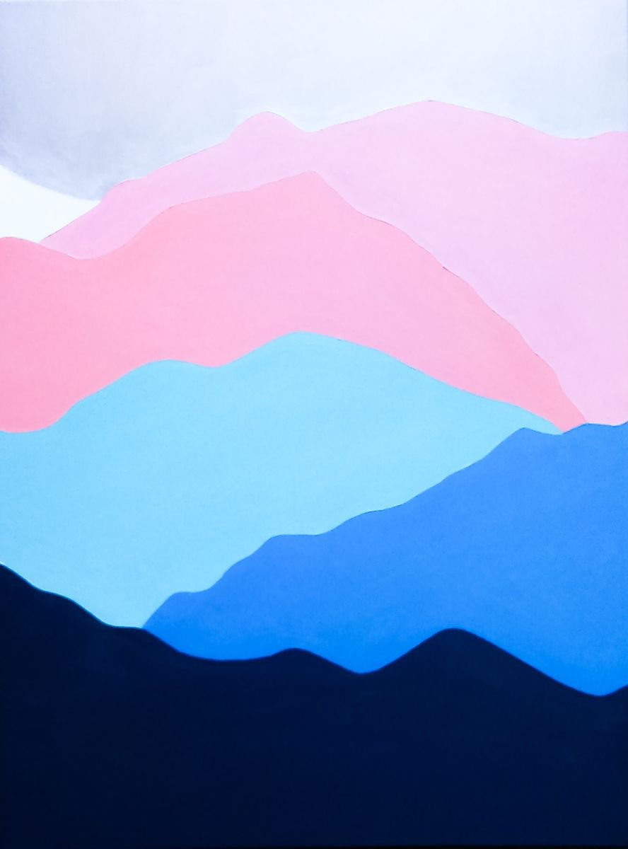 Expressive Landscape Acrylic Painting By Christina Bilbili, 24 X 31, Mountains, Original Artwork