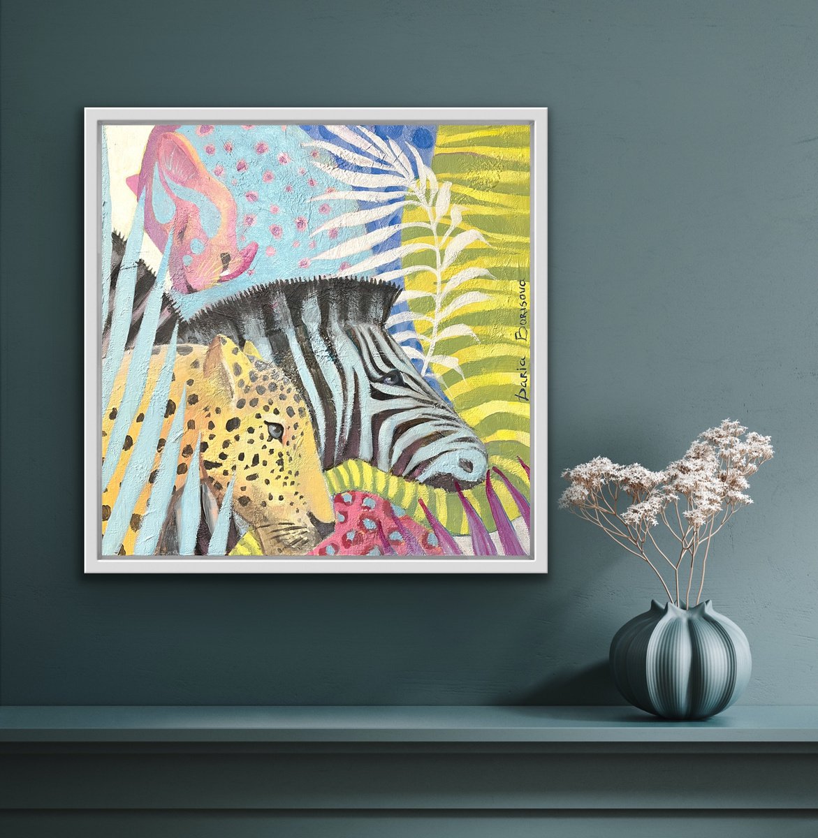 Surrealistic Animal Acrylic Painting By Daria Borisova, 18 X 18, Jungle World., Original Artwork