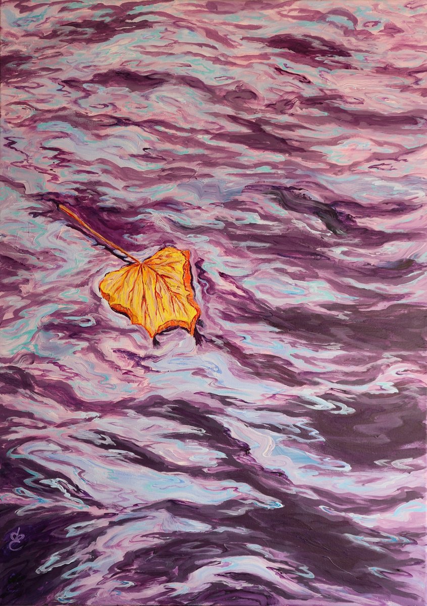 Impressionistic Landscape Acrylic Painting By Dmytro Yeromenko, 20 X 28, Lonely Leaf, Original Artwork