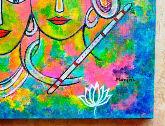 Radha Krishna Holi abstract with glitter