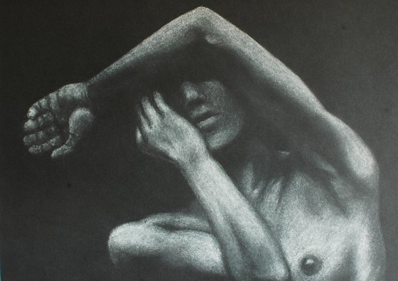 Nude study. Dry pastel drawing.