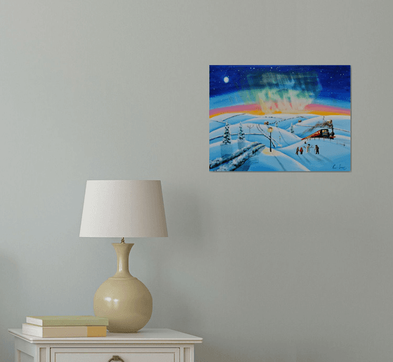 The northern lights winter painting