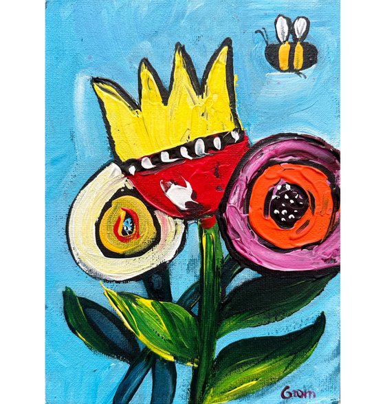Cartoon flowers and bee