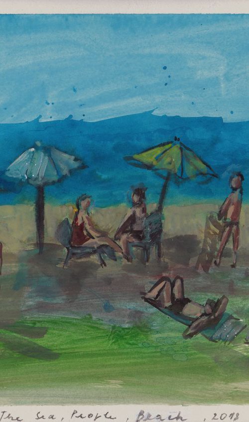 The Sea, People, Beach, 2018, acrylic on canvas, 21 x 29.5 cm by Alenka Koderman