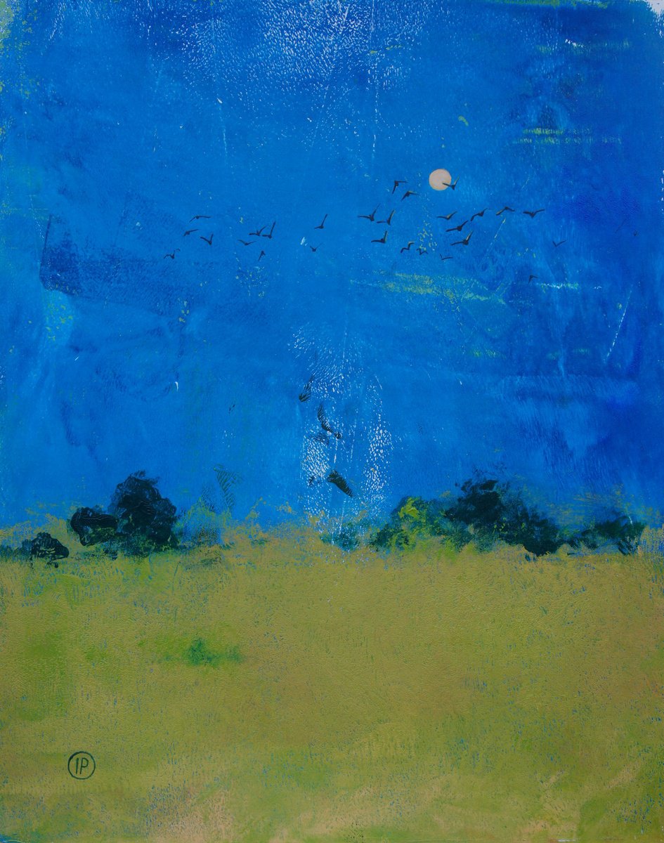 Impressionistic Landscape Acrylic Painting By Irina Plaksina, 11 X 14, Night In Texas, Original Artwork