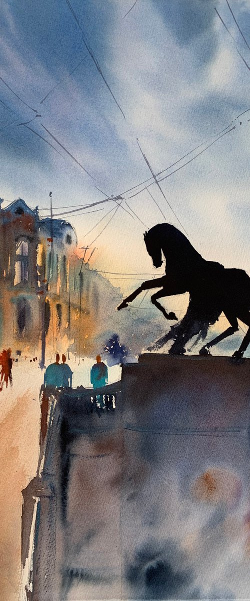 Horse on the Anichkov bridge. St. Petersburg. by Evgenia Panova