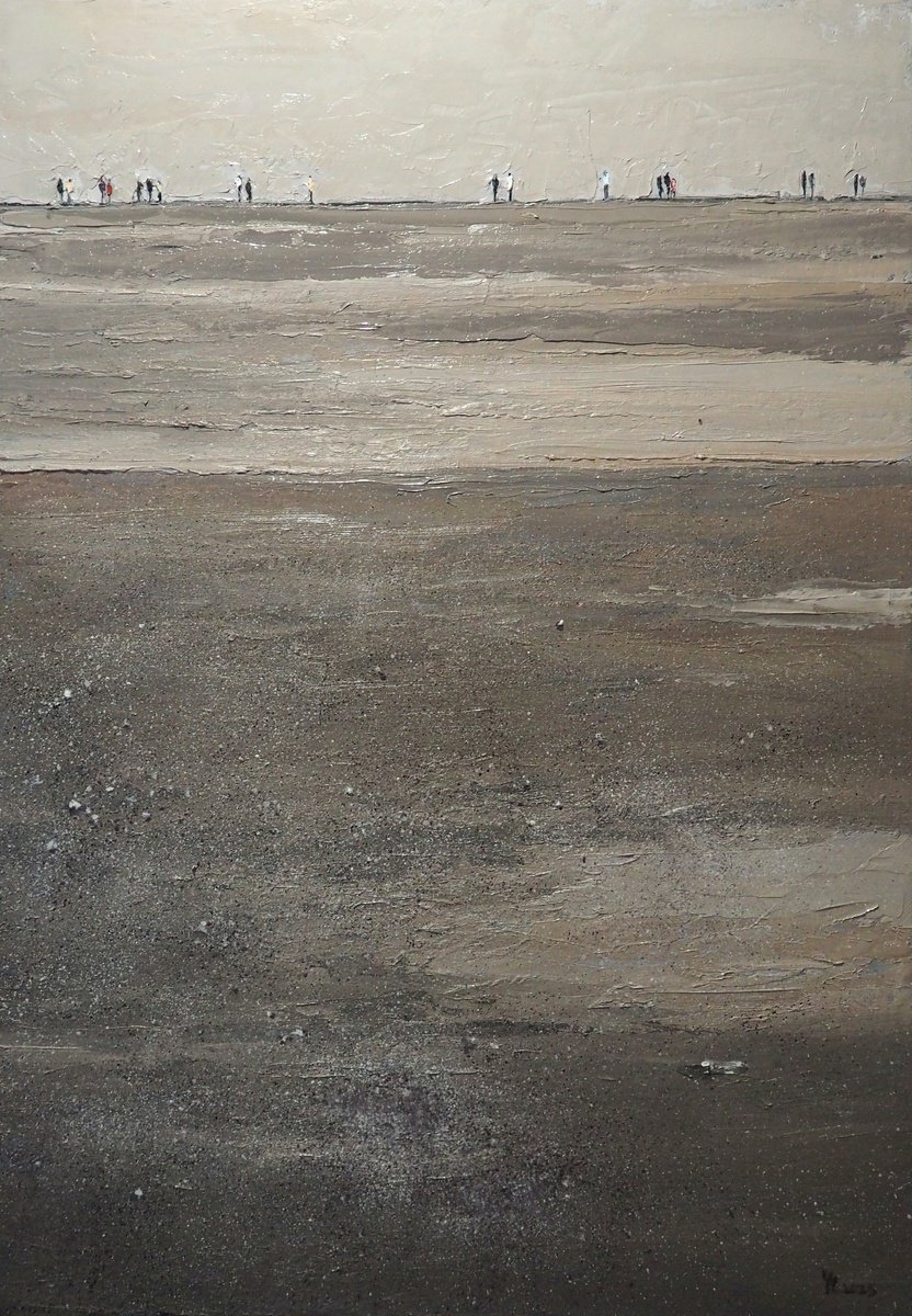 Impressionistic Landscape Oil Painting By Yuanyuan Liu, 28 X 39", On The Beach, Original Artwork