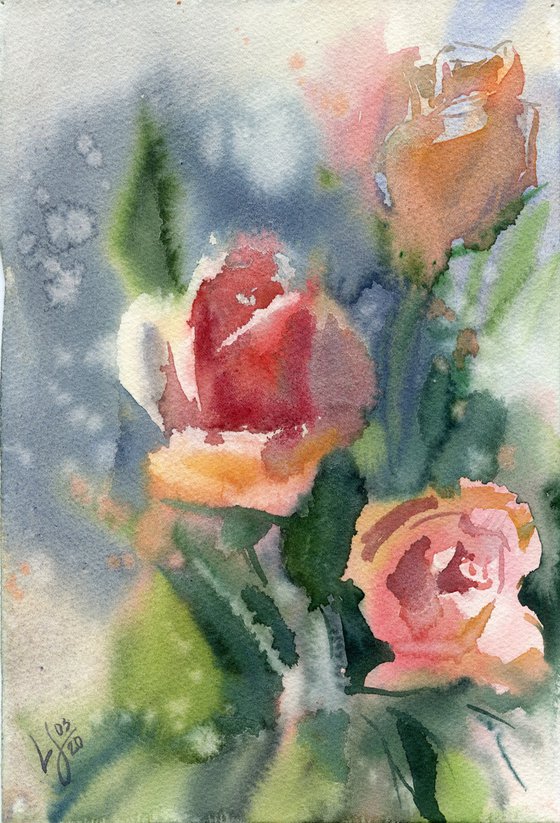 Pink roses, watercolor sketch