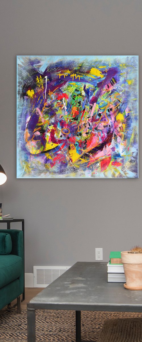 Venice, Colourful abstract art on canvas, 80x80 cm, 32"x32" by Sebastian Merk