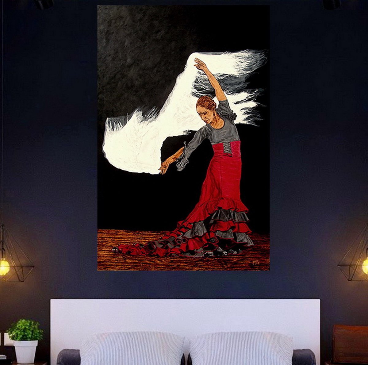 Expressive Portrait Painting By Milis Pyrography, 31 X 47", Flamenco Spirit, Original Artwork