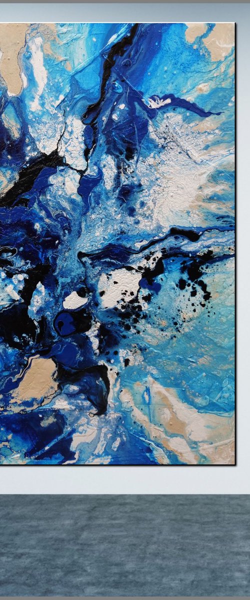 Oceans 140cm x 100cm Blue White Textured Abstract Art by Franko