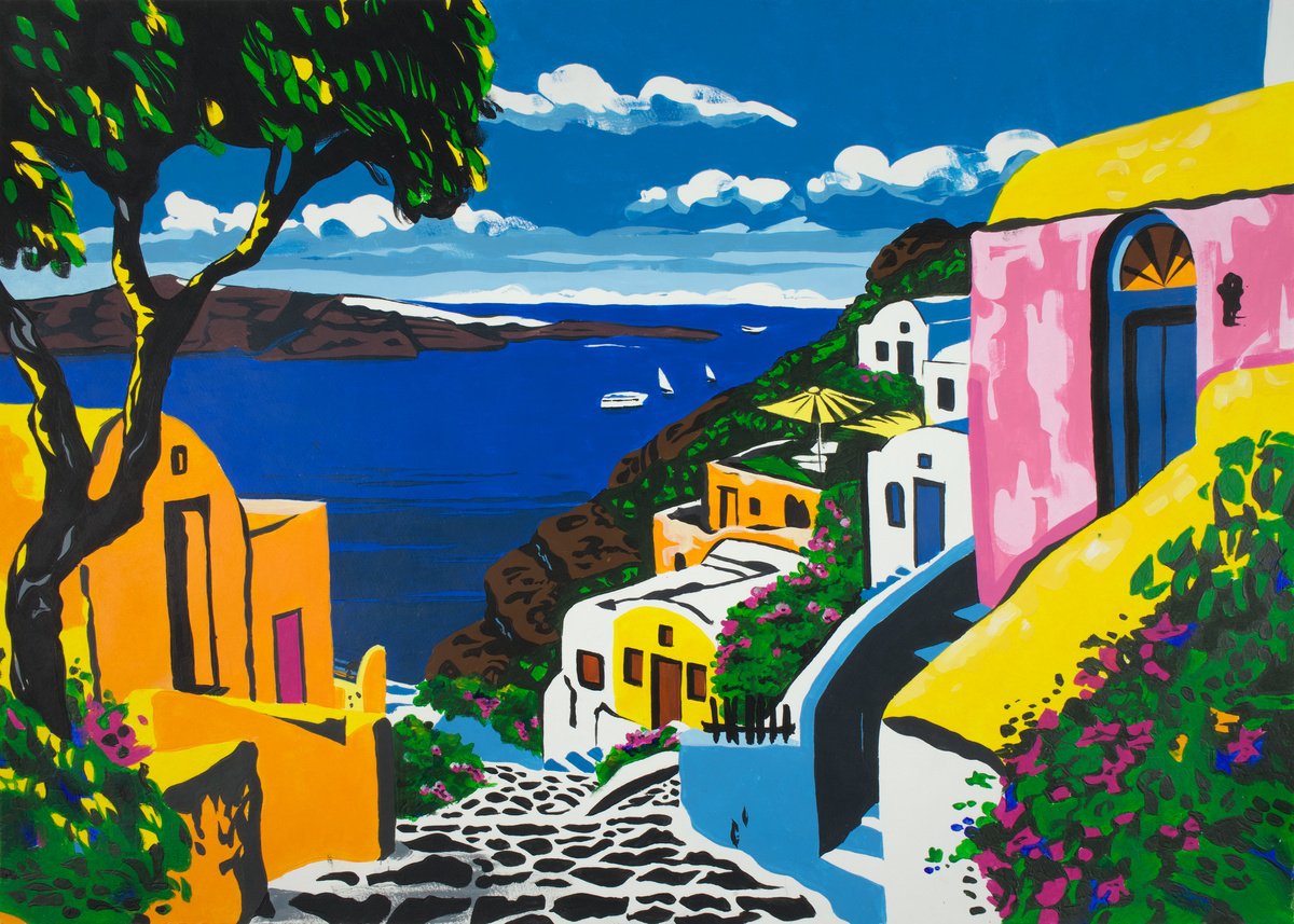 Urban And Pop Acrylic Painting , Greek Island Xi By Kosta Morr, 1 X 1, Artwork For Sale On Artfinder