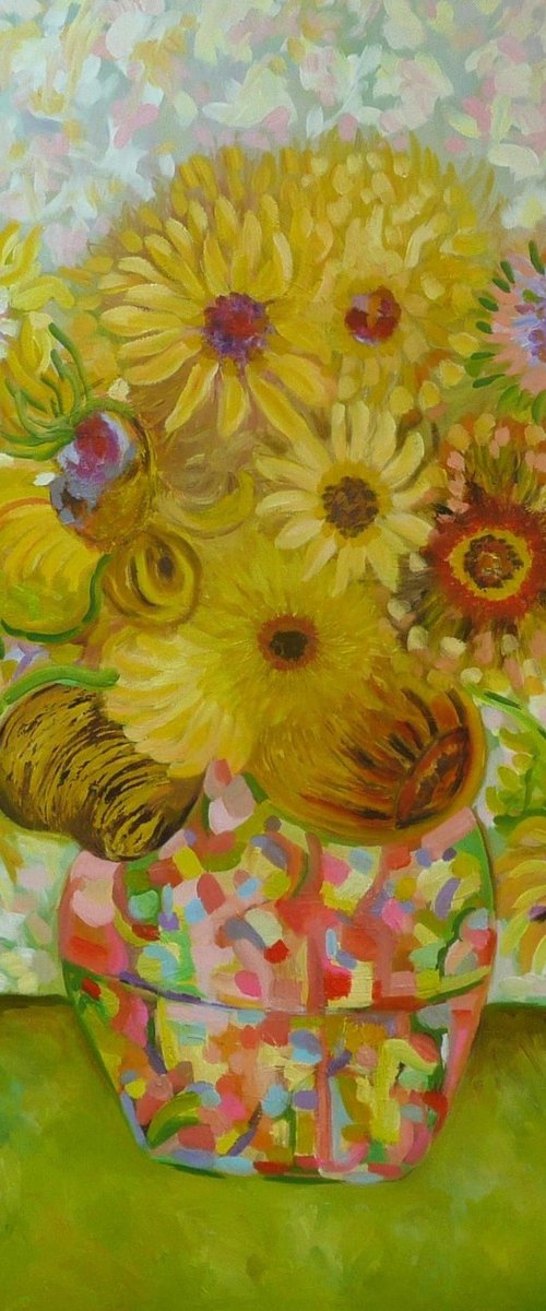 Sunflowers in a vase by Lesley Blackburn