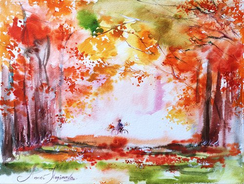 Fall painting, Watercolor original art by Annet Loginova