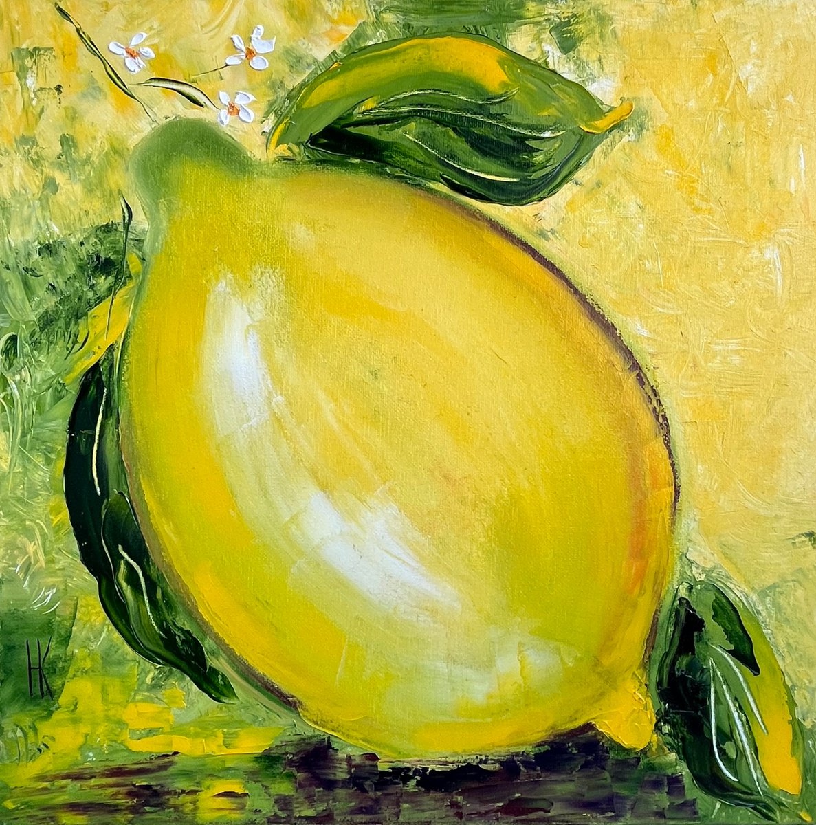 Impressionistic Still Life Oil Painting By Halyna Kirichenko, 16 X 16, Lemon, Original Artwork